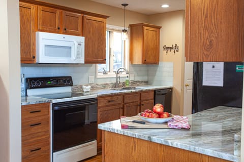 Fully stocked kitchen.