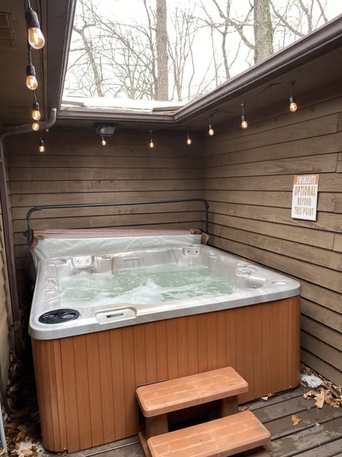 Hot tub inside enclosed courtyard in the center of the house. Complete privacy!