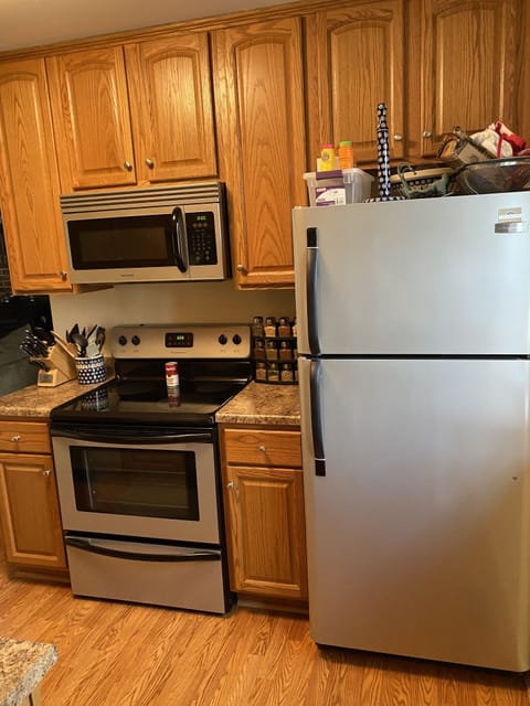 Fully stocked kitchen.
