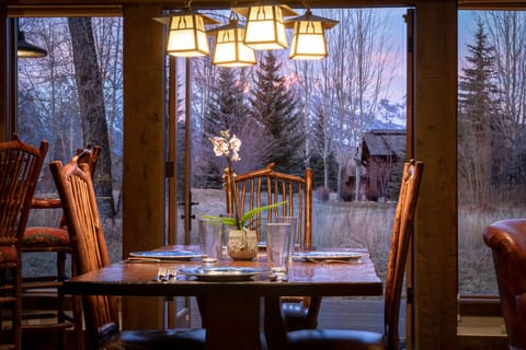 Dining room with alpenglow over Grand Teton National Park