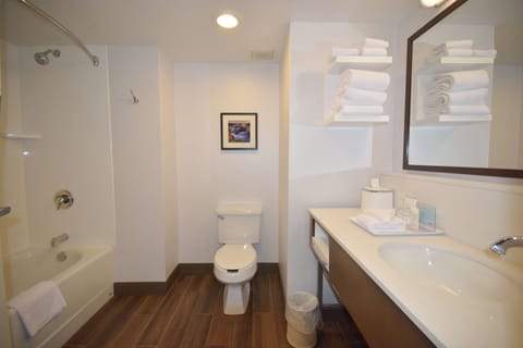Suite, 1 King Bed, Non Smoking | Bathroom | Eco-friendly toiletries, hair dryer, towels, soap