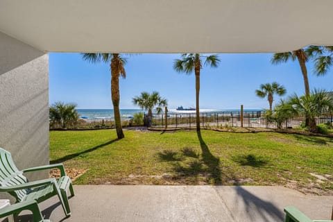 Check out the ships and boats as they are passing by while relaxing in one of the patio chairs.