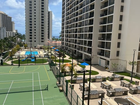 Newley Renovatated Pool Deck with Heated Pool, Three Jacuzzies, BBQ's, Picnic Tables Tennis & Basketball Court.
