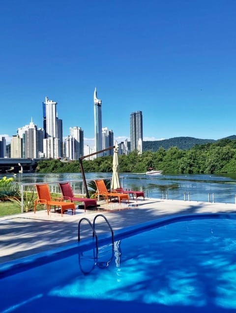 Outdoor pool, sun loungers