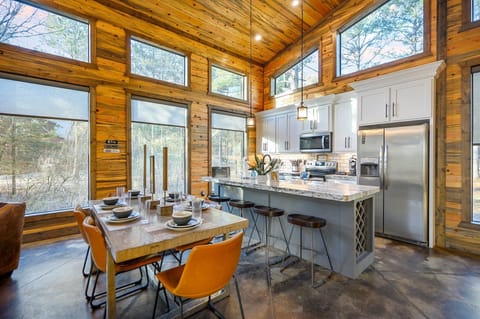 The dining table seats 6 comfortably