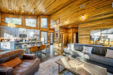 Just across the living area is the kitchen and dining space