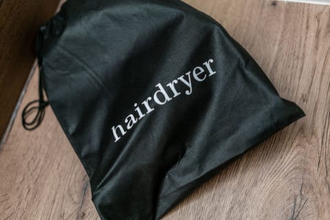 Shower, rainfall showerhead, hair dryer, heated floors