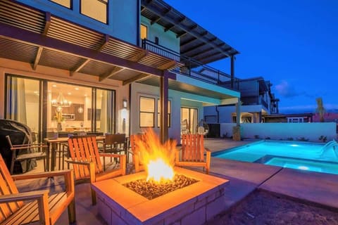 Relax poolside roasting marshmallows around the fire