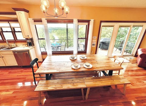 8 foot table seats 10 adults. Counter island seats remaining friends. 