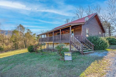 On the entrance and porch of the cabin