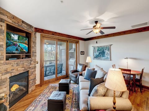 Living Room--- Cozy Fireplace and TV