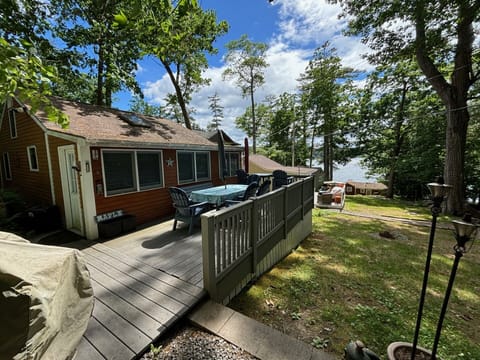 There is a deck for dining