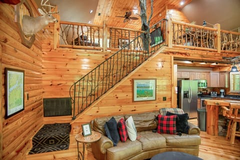 Cabin, 3 Bedrooms | Living area | Smart TV, fireplace, DVD player, books