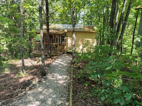 EXTERIOR:  The front of the cabin in the summer.  Note that "Hillbilly-chic" design.  ;-)