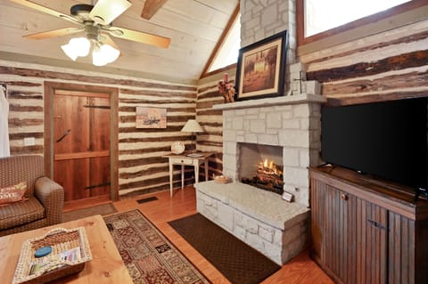 Cabin, 1 Bedroom | Living area | Smart TV, fireplace