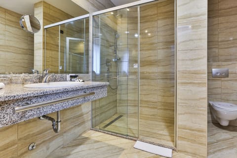 Shower, free toiletries, hair dryer, bathrobes