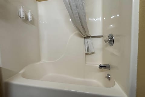 Combined shower/tub, deep soaking tub, hair dryer, towels