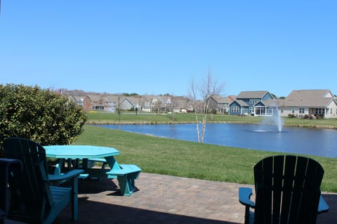 Private patio view of pond