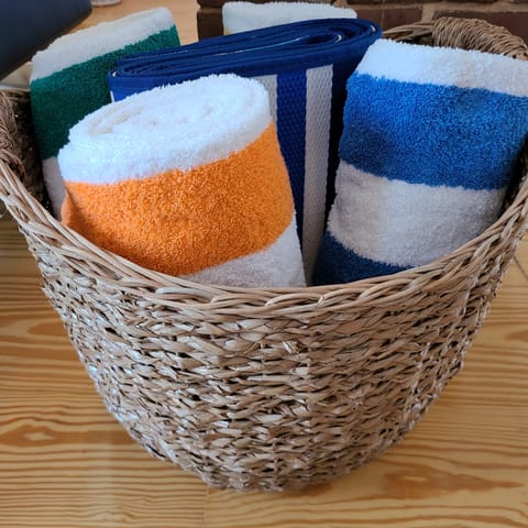 Beach Towels Provided for use along with a beach towel keeps out sand.