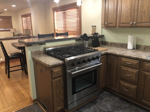 Professional-quality gas stove and oven.