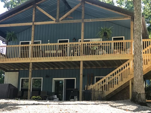 Outside view of the Bunkhouse, upper deck and lower patio.