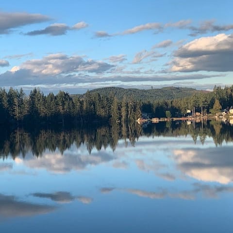 Mirrored morning on Lost Lake from our house. 