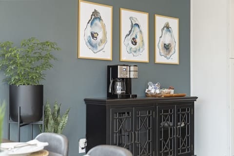 Our coffee bar has a Cuisinart combo coffee maker and K-cup dispenser.