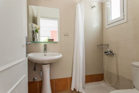 Shower, free toiletries, hair dryer, slippers