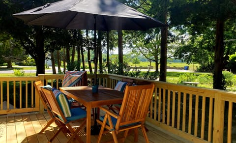 Dinning on new deck with a great view of the cranberry bog with gorgeous sunsets