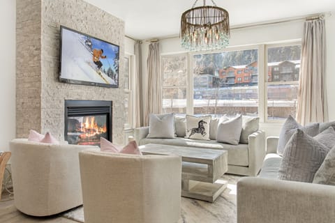 Chic living room with views of Eagle River.