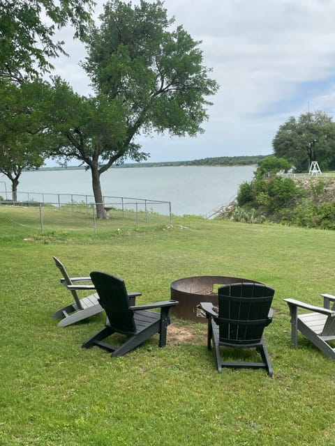 Adirondack chairs and fire pit