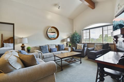 Vaulted ceiling in living room