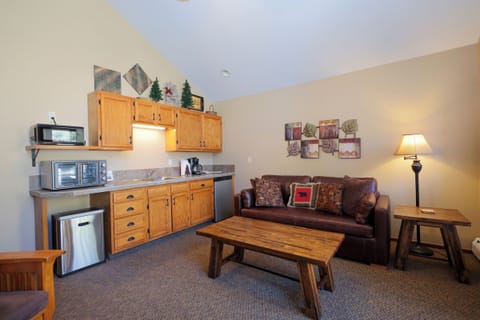 Suite, 1 King Bed (1 Bedroom Kitchenette ) | Living area | 47-inch Smart TV with cable channels, fireplace, DVD player