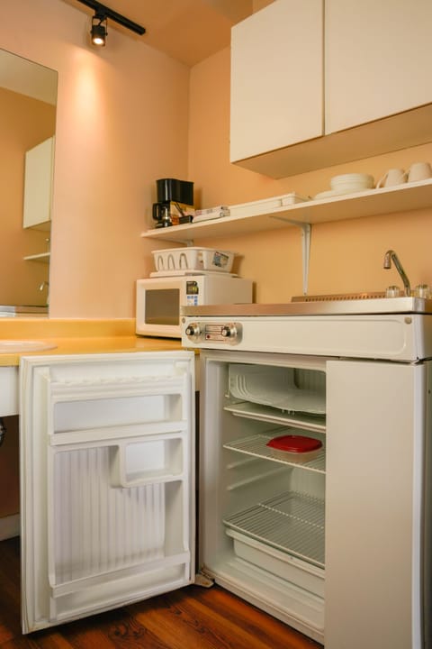 Fridge, microwave, coffee/tea maker