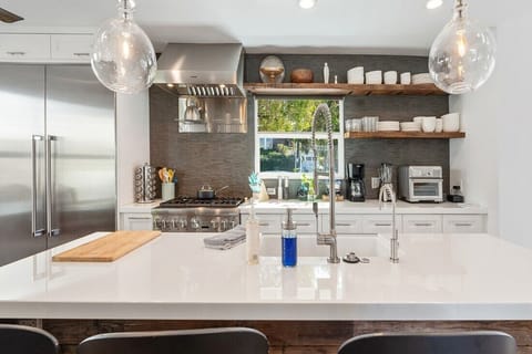 Kitchen- Coffee Maker, Blender, Air Fryer, with White Mikasa Dishes & Spice Rack