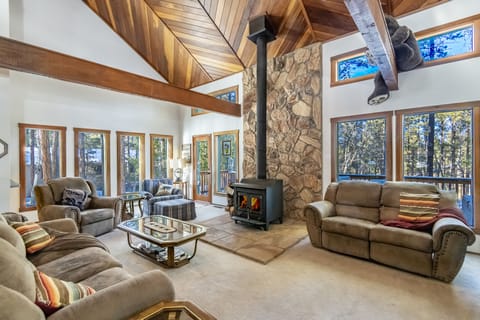 Our cabin sleeps 10 but the spacious living area can comfortably host 13-14.