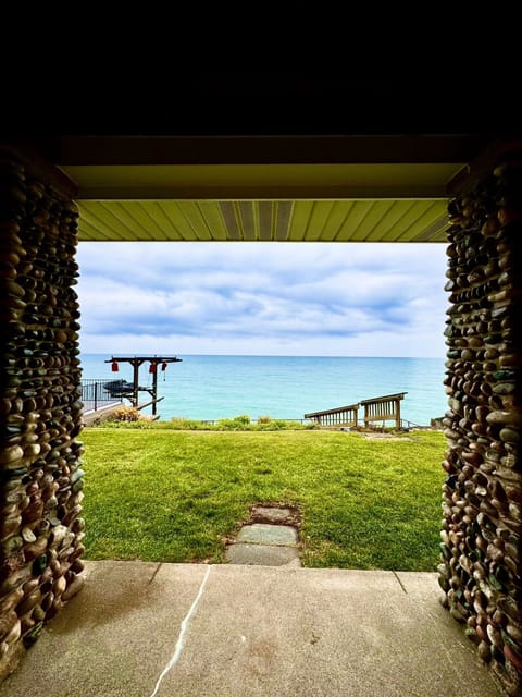 View of Lake Huron from back veranda lake house