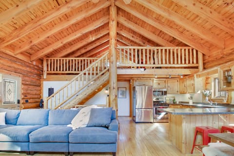 view to the upper loft is private, warm and welcoming living space