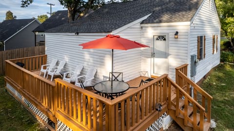 Backyard patio with charcoal grill
