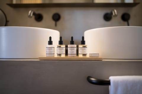 Rainfall showerhead, hair dryer, bathrobes, slippers