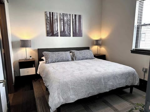 Bedroom with memory foam mattress and soft bedding