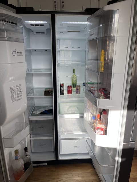 We try to be sure the fridge has some condiments and maybe even spirits to enjoy