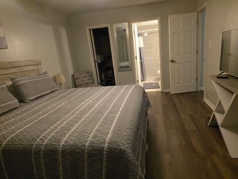 King bed with private bathroom