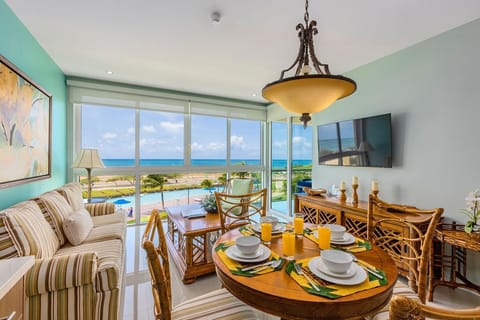 Dining table and living room