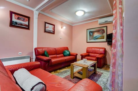 Cozy living room with pull out sofa for two. Work-friendly space for your office