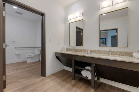 Room, 2 Queen Beds, Accessible, Non Smoking | Bathroom | Hair dryer, towels, soap, shampoo