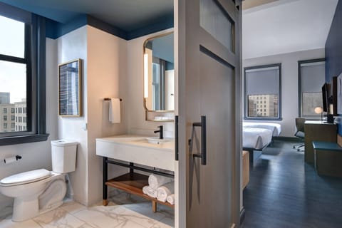 Room, 2 Queen Beds, City View | Bathroom | Shower, free toiletries, hair dryer, towels