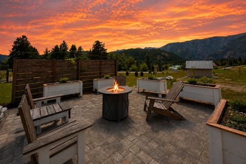 Patio with propane firepit and spectacular views