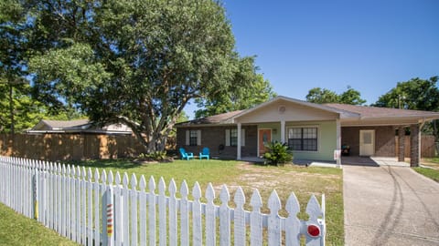2 car driveway with one carport.