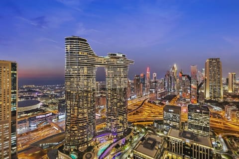City View: Marvel at Dubai`s skyline from your private terrace as nights come alive with lights!